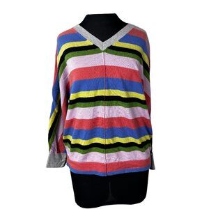 Vilagallo Womens Multicolor Striped V-Neck Sweater Size L